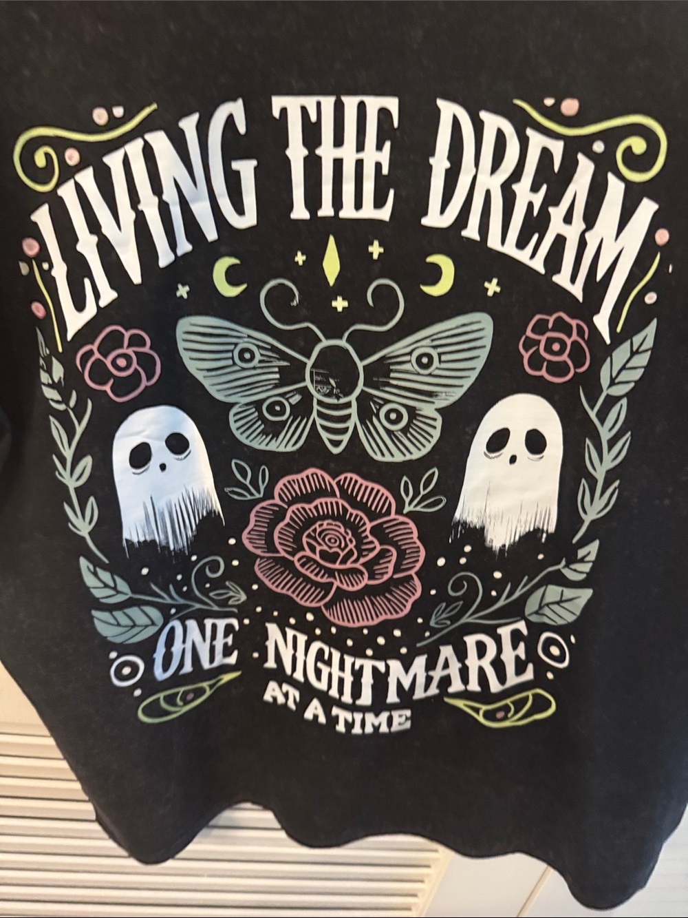Vintage-inspired Black mineral-wash tee by-Digiprint feature "Living the Dream, - Picture 2 of 3